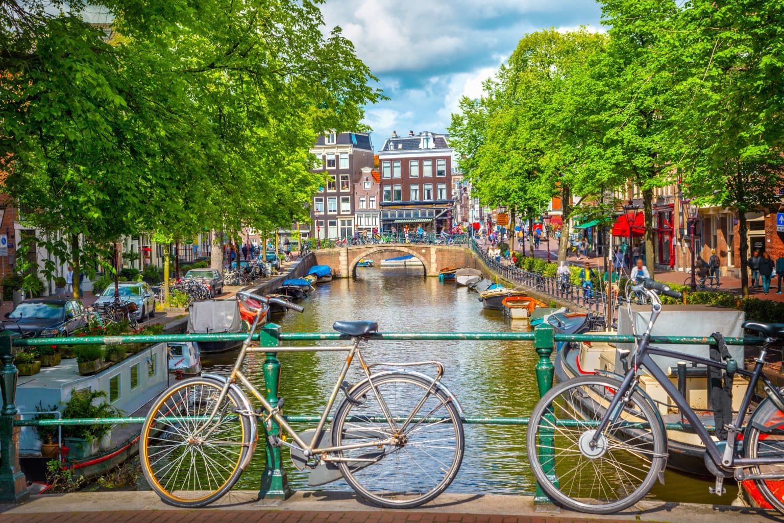 Photo of an Amsterdam canal with a bicycle in the foreground